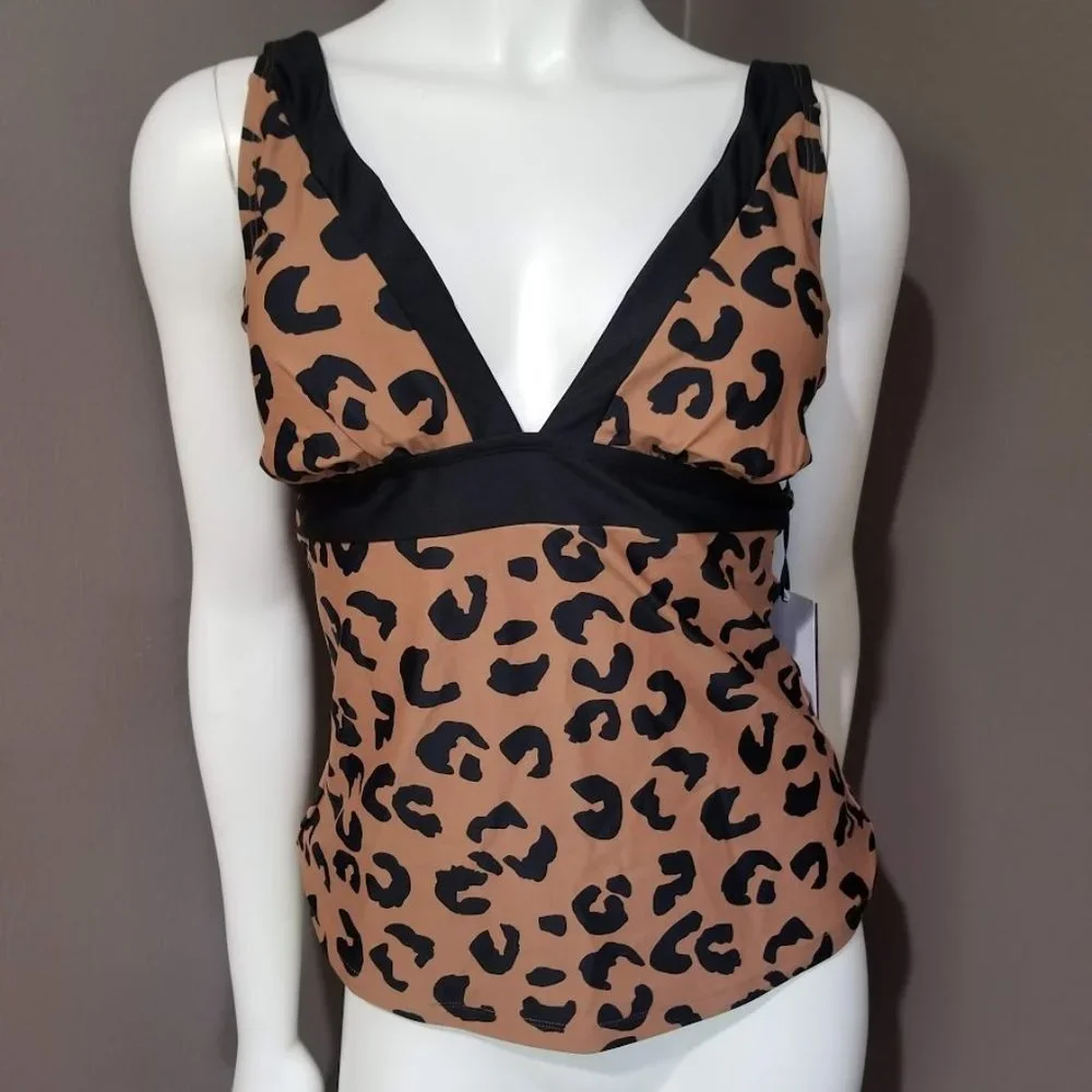 DKNY Leopard Print Tankini Top Size Large - Picture 2 of 9